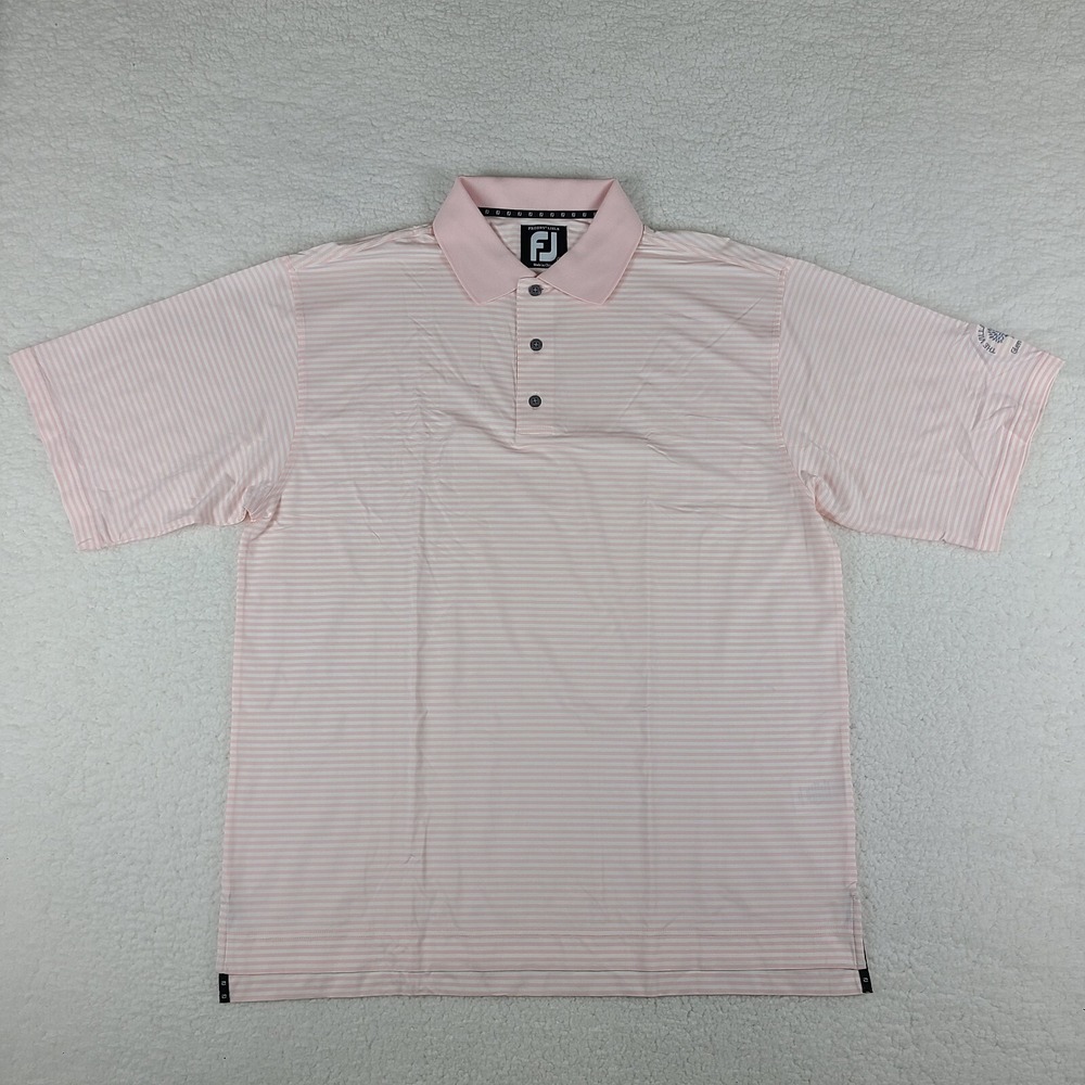 FJ Foot Joy Polo Shirt Mens Large Pink‎ White Striped Prodry Lisle Performance